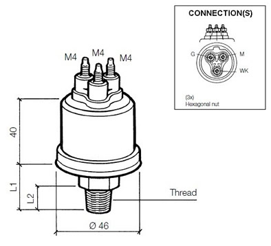 VDO Pressure sender 0-10 Bar - M14